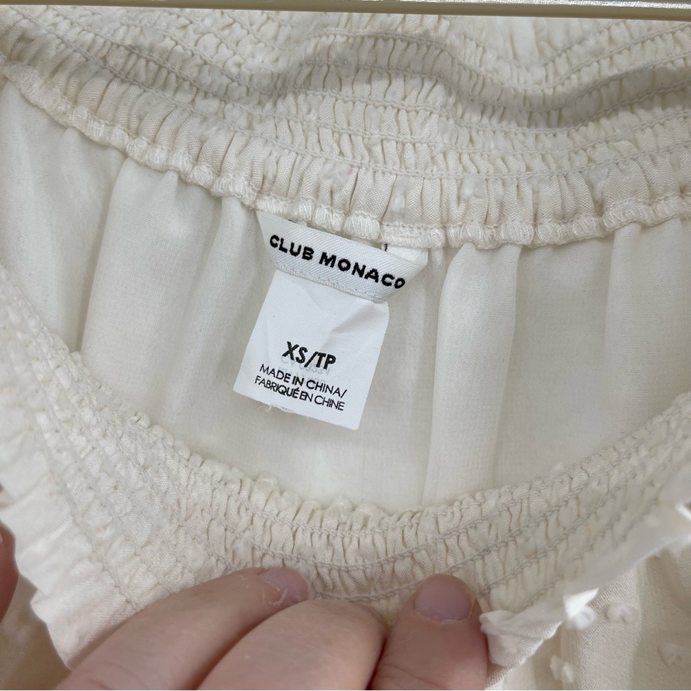 Club Monaco Silk Swiss Dot Tiered Off the Shoulder Blouse Top - Picture 10 of 14